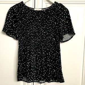 Urban Romantics Women’s Sz Small Black and White Polka Dot Smocked Top Peplum